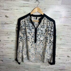 Bcbgmaxazria marteenia black pattern blouse top cream size xs